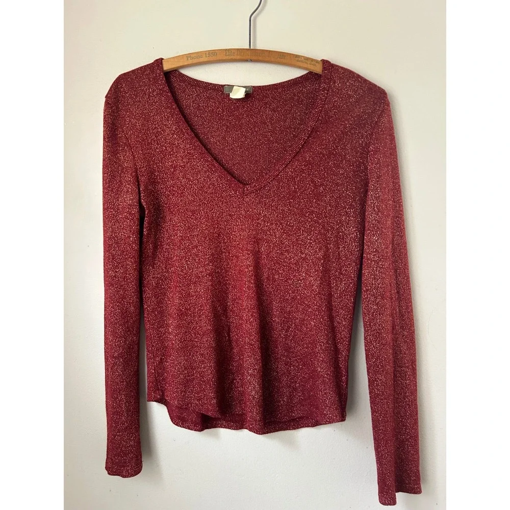 J. Crew Red Gold Metallic Sparkle Sweater‎  XS Holiday Glam Party